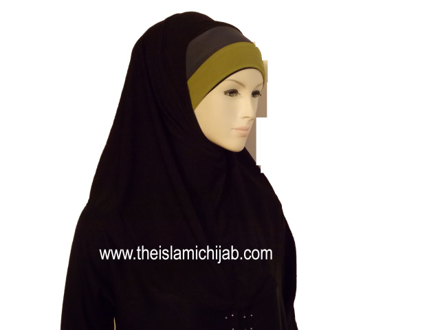 Black w/Olive capTriple Band undersacrf 2 piece hijab 11